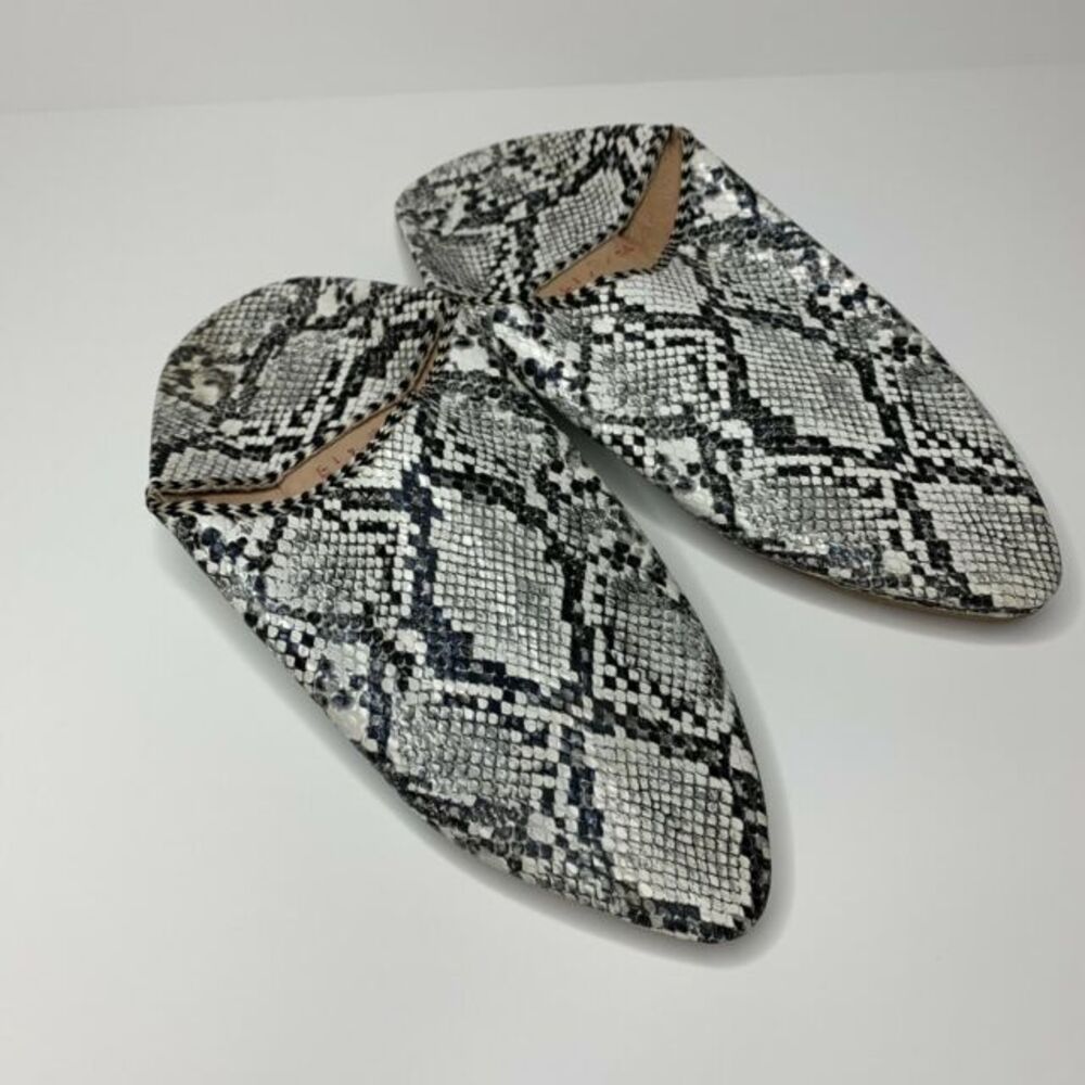 Moroccan White Black Snake Print Leather Slippers Babouche Women’s SZ 8
